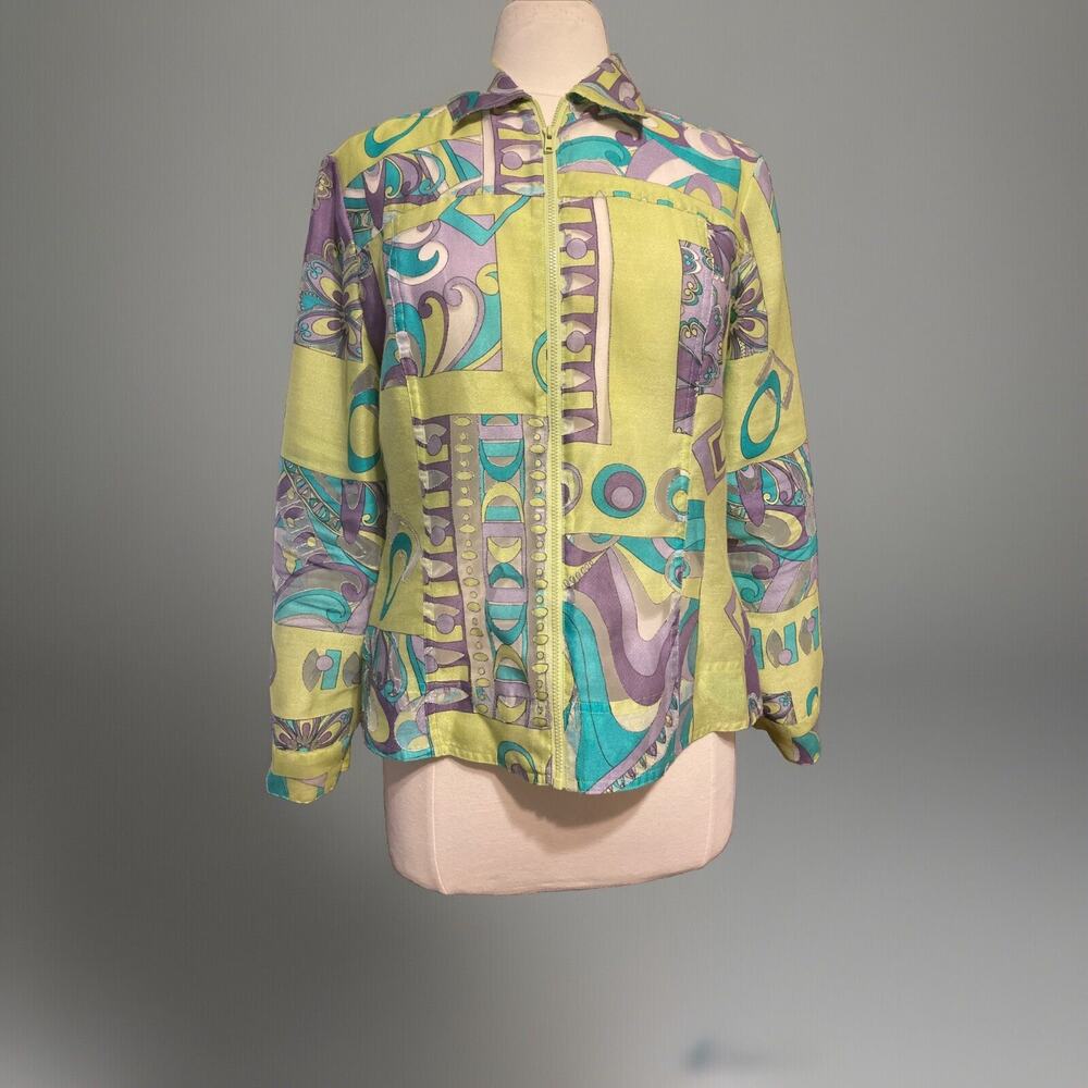 Bohemian Psychedelic Groovy Purple Green Sheer Jacket Medium by Multiples Size M